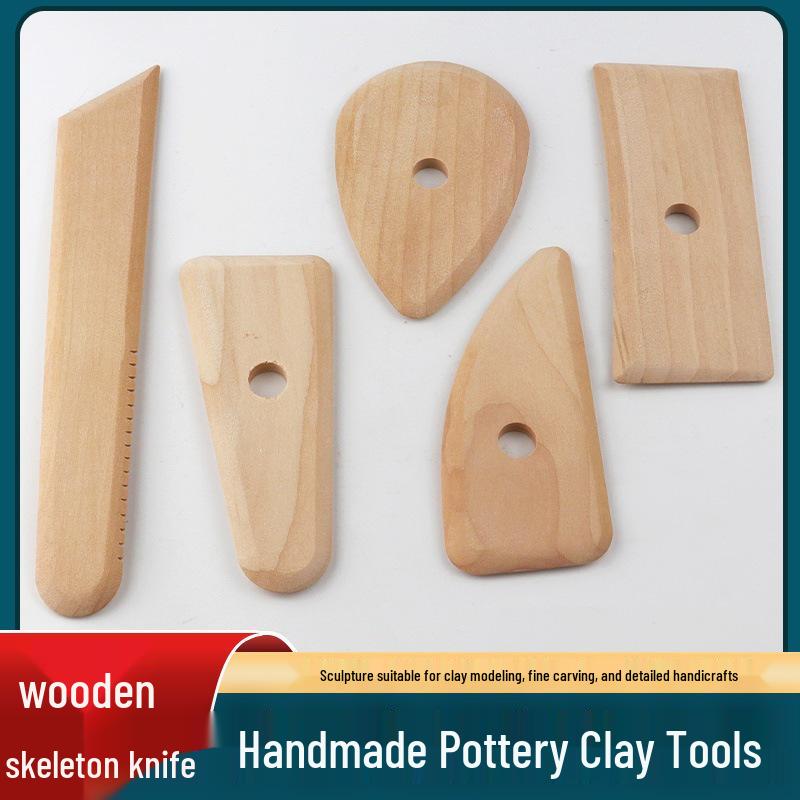 Handmade 5-Piece Wooden Pottery Sculpture Tools Set
