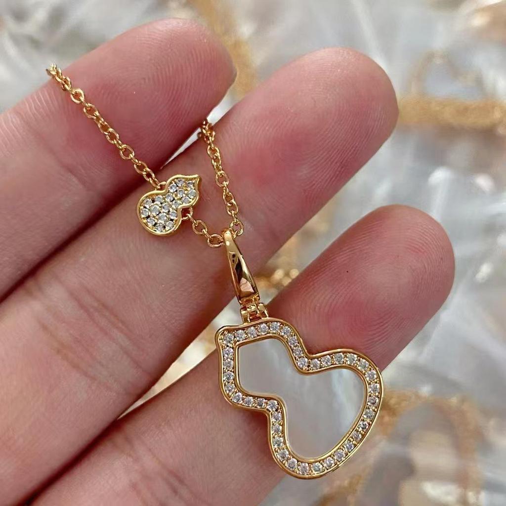 18K Rose Gold Red Gourd Necklace with Green Jade & Diamond - Chinese Style Red Qilin Design