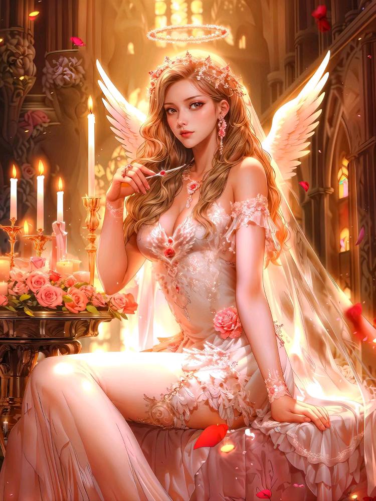 5D DIY Алмазная картина Крылья ангела Полный квадрат Круглый Алмазная мозаика Мультфильм Портрет Фэнтези Искусство Украшение для дома Подарок