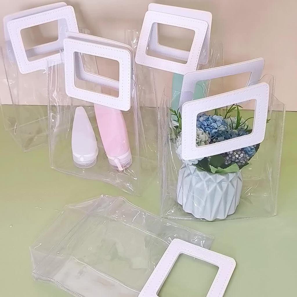 10 шт., подарочный пакет с квадратной ручкой, подарочный упаковочный пакет, подарок на день рождения, годовщину, свадьбу, подарок на вечеринку, прозрачный подарочный упаковочный пакет из ПВХ