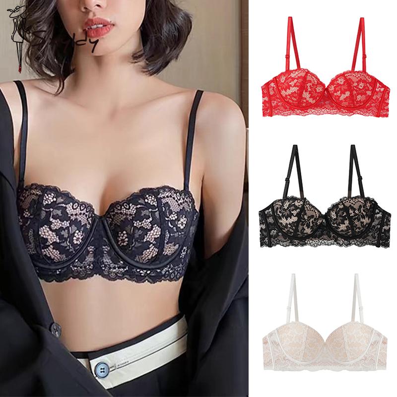 Women's Lace Bra For Female Sexy Small Chests Gathering Round Shape Cup Brassiere Steel Ring Push Up Tops Bras Intimate Lingerie