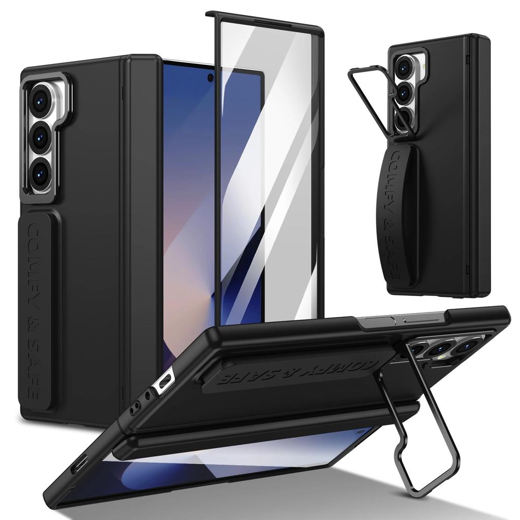 Чехол-держатель на запястье из кожи для Samsung Galaxy Z Fold 8 Ultra 7 6 5 4 3 Металлическая подставка для объектива Защитное стекло для экрана Защитная крышка