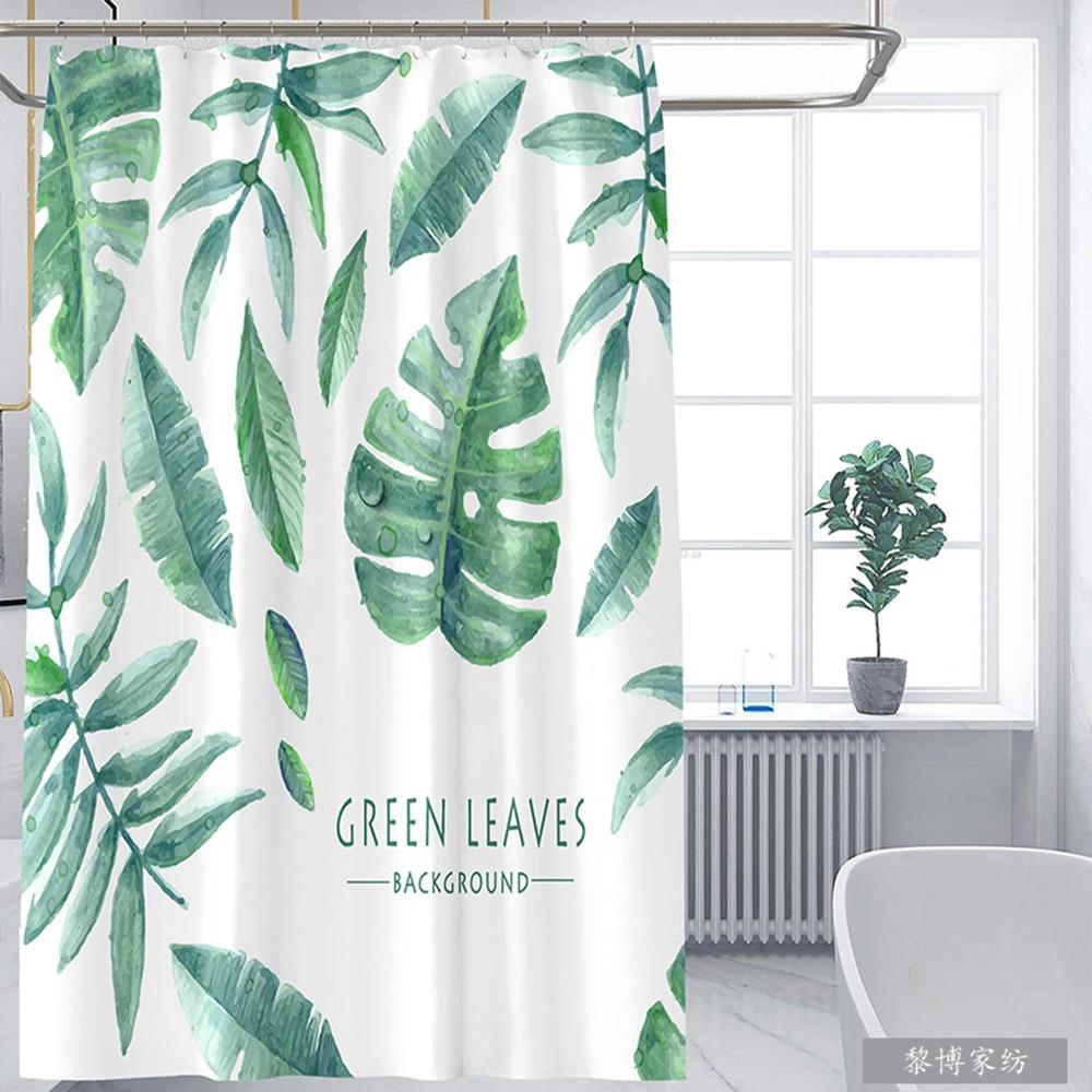Tropical Green Plant Shower Curtain Leaves Printed Washable Bath Curtain Waterproof Polyester Fabric Bathroom Accessories Modern