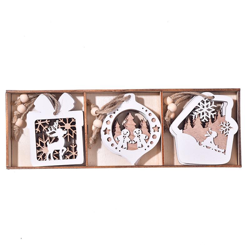 Рождественские украшения, Рождество, Деревянные подвески, Лазерная резка, Двухслойные, Белые подвесные украшения, Подвески-снежинки на елку
