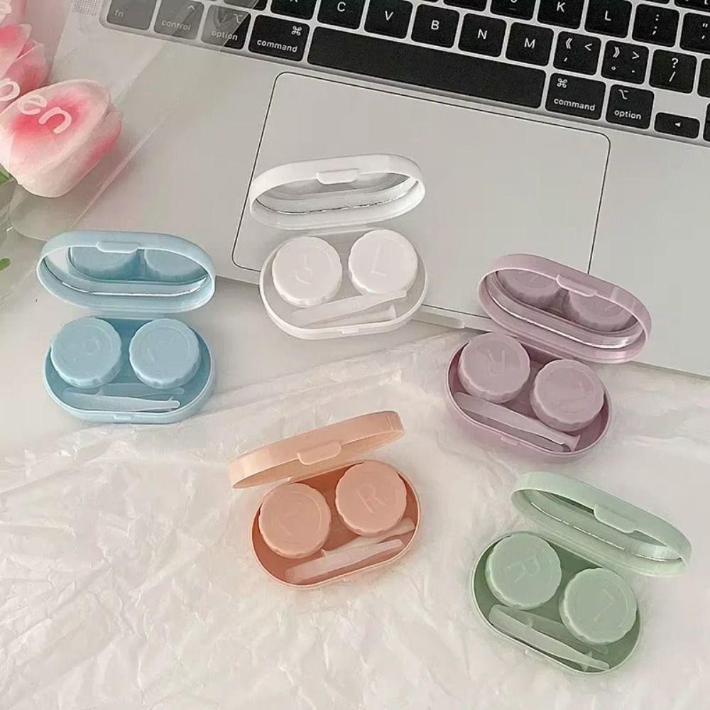 With Mirror Eye Care Kit Creamy Color Storage Box Portable Contact Lens Case For Women