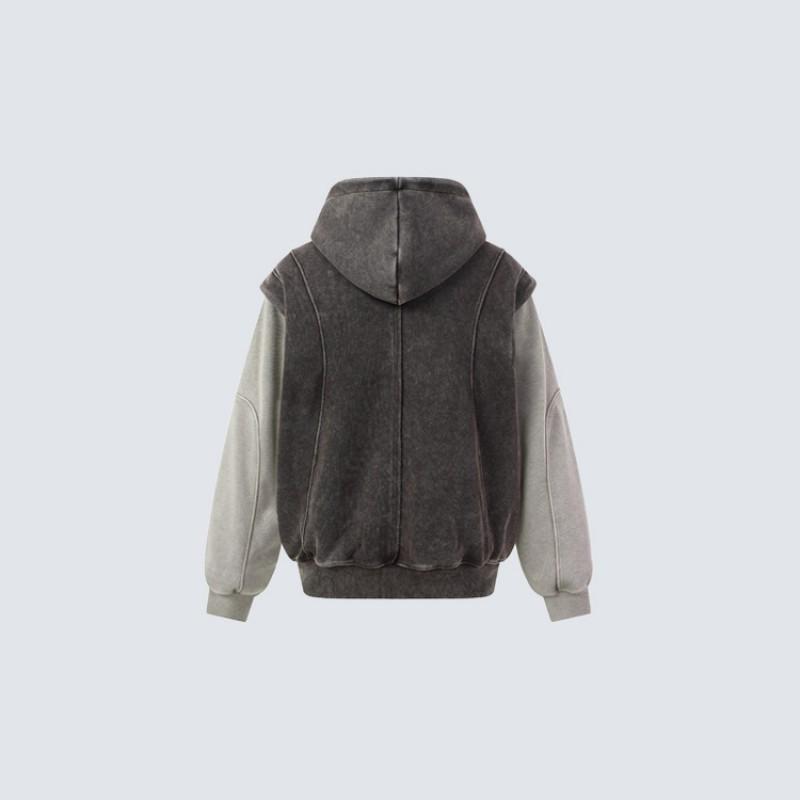 Unisex Oversized Hooded Zip-Up Sweatshirt With Color-Block Vest Design Casual Long Sleeve Cotton Top