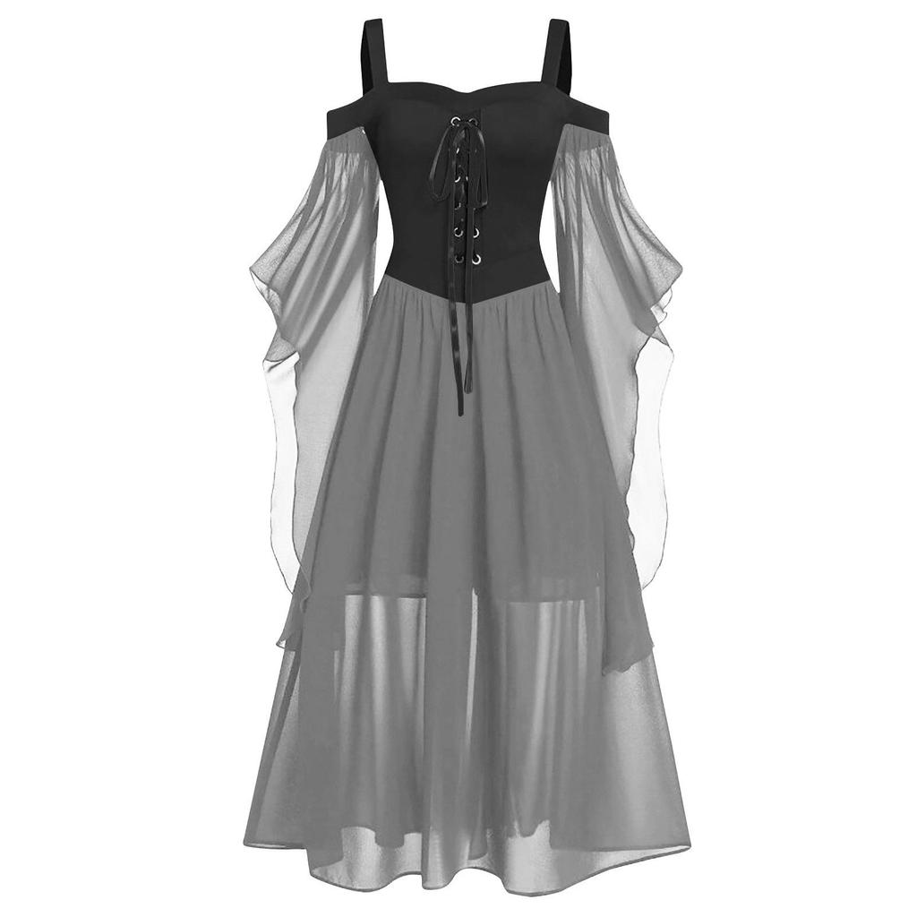 European & American Halloween Sleeveless Chiffon Color Block Dress