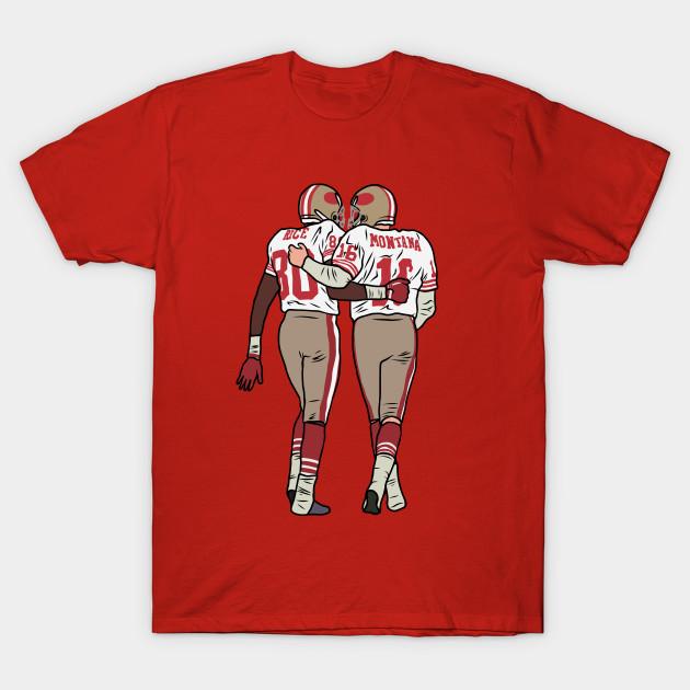 Asian Size Men Black Print T-shirt Jerry Rice And Joe Montana No-Cut Heat Transfer Print Cotton Tshirt