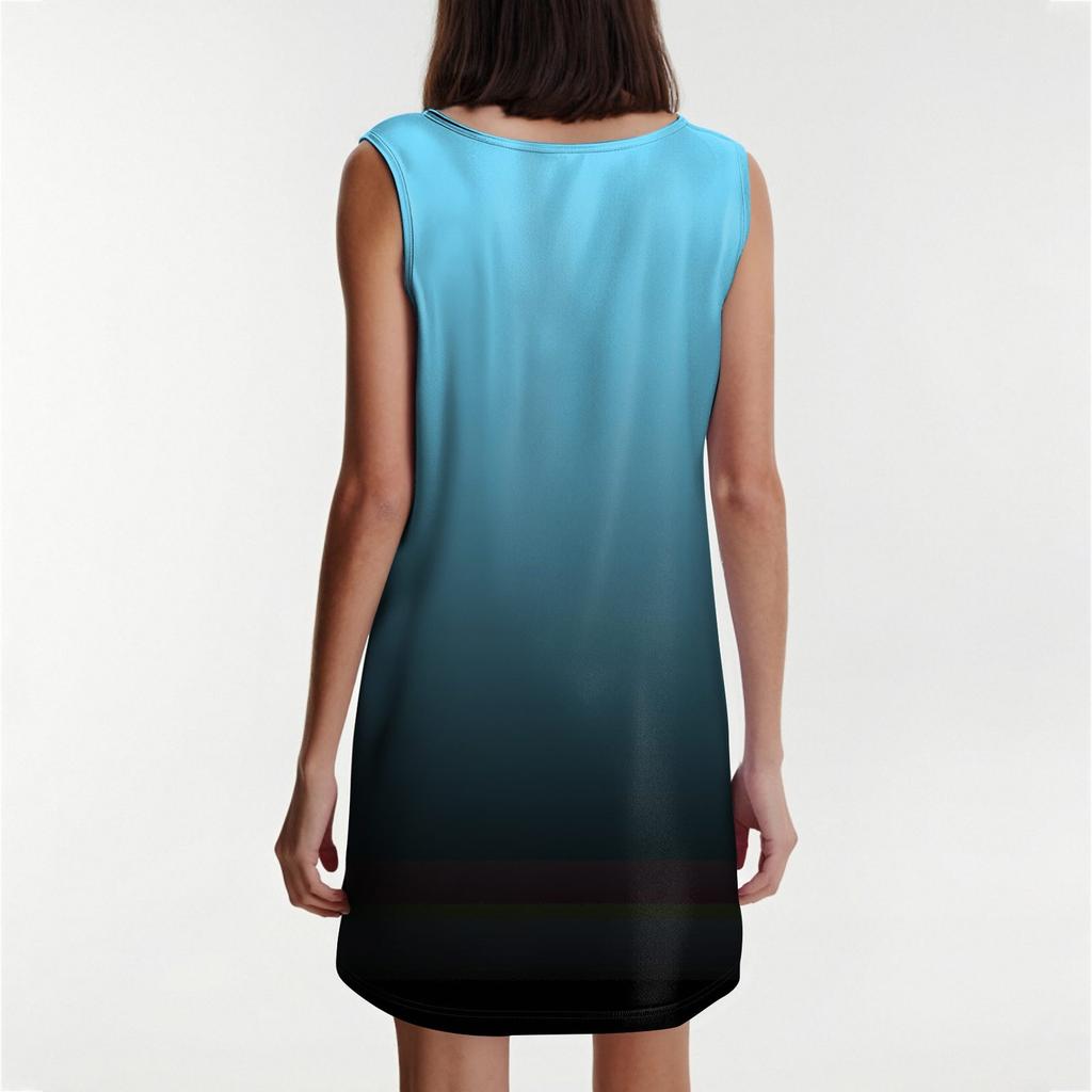 Ladies' Casual And Fashionable Round Neck Sleeveless Loose Printing Pocket Dress