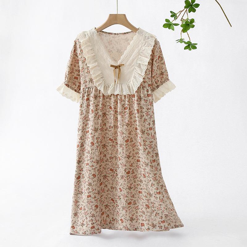 Summer Cotton Nightgowns for Women Short Sleeves Pajamas Soft Yarn Loose Pullover Nightdress