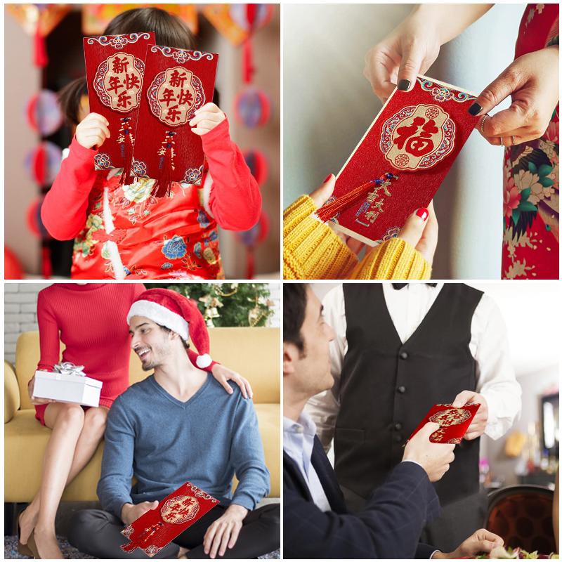 Китайские красные конверты 2025 Новый год денежная упаковка сумка золотое тиснение тиснение Хунбао весенний фестиваль красные пакеты украшения 1 шт