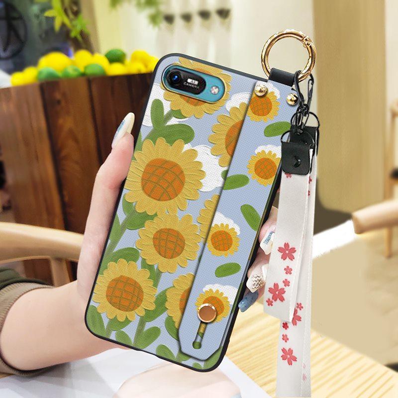 Anti-knock Wrist Strap Phone Case For Itel A25/A35/A25 Pro Ring Back Cover Silicone Dirt-resistant Phone Holder Flower