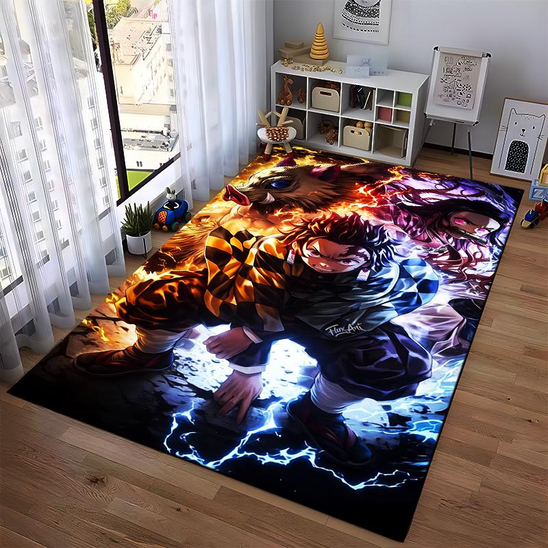Anime-Inspired Carpet with Action Characters and Intense Colors Suitable for use as an anti-slip for living room bedroom sofas
