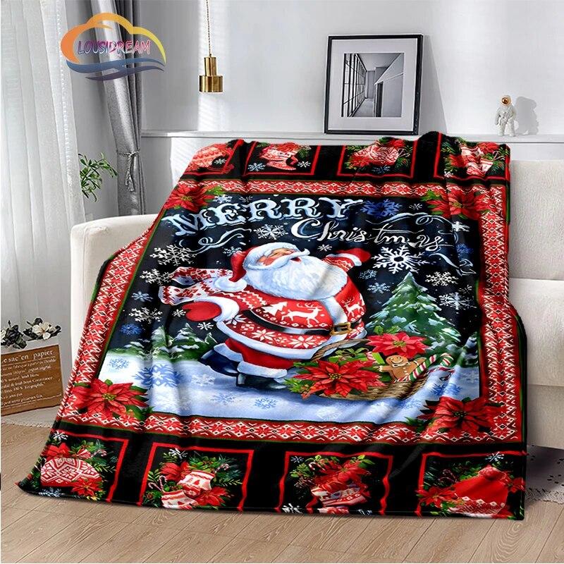 Christmas Series Flannel Cashmere Blanket Santa Pattern Comfortable Warm Sofa Bed Gift Blanket