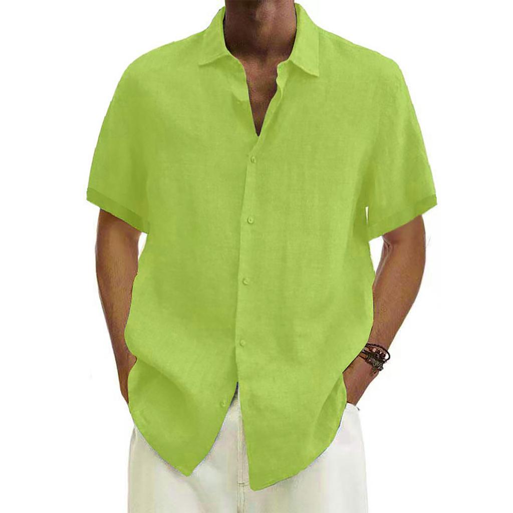Designer Spring Summer Men's Casual Cotton Linen Solid Color Short Sleeve Shirts Loose Shirts