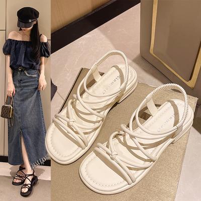 Женские сандалии на плоской подошве с тонкими ремешками, открытым носком, модные, на каблуке 100, с амортизацией, нескользящие, нового дизайна, пляжная повседневная обувь