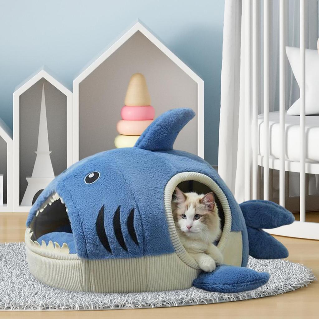 Pet Cat Nest Shark Shape Washable Cozy Kitten Cat Warm House Pet Tent Pets Cave Bed for Dog and Cat Puppy All Seasons Kitten