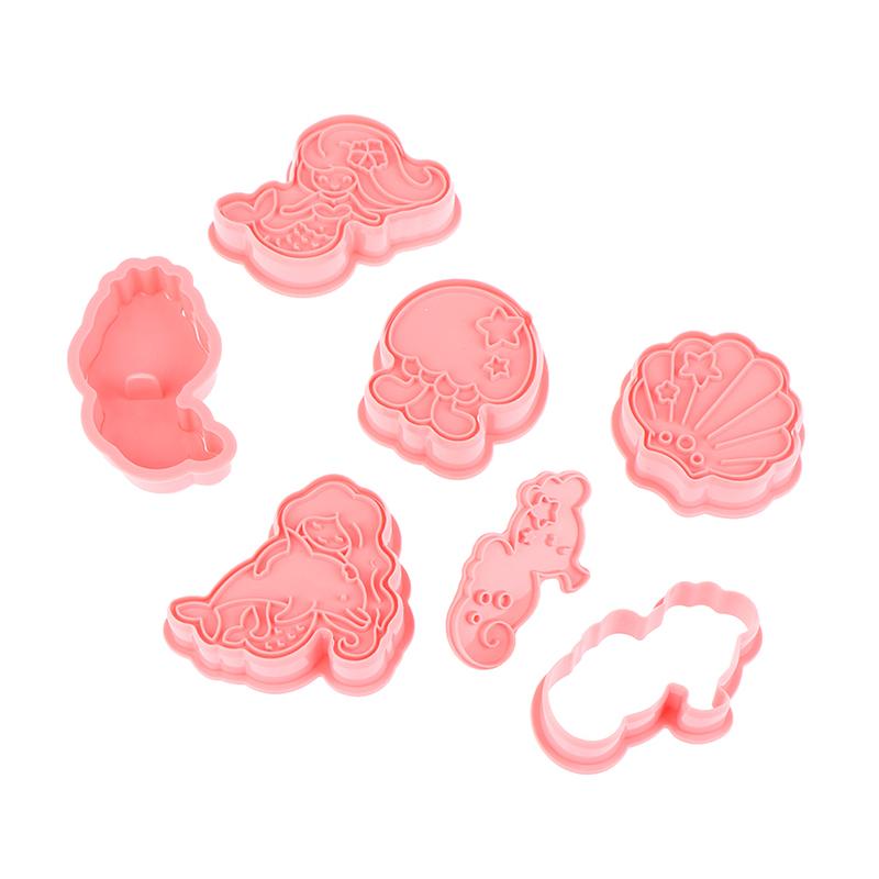6 шт./компл. формочки для печенья в виде ракушки русалки и морского конька, пластиковые формы для помадки, мультяшные формочки для печенья, инструменты для украшения