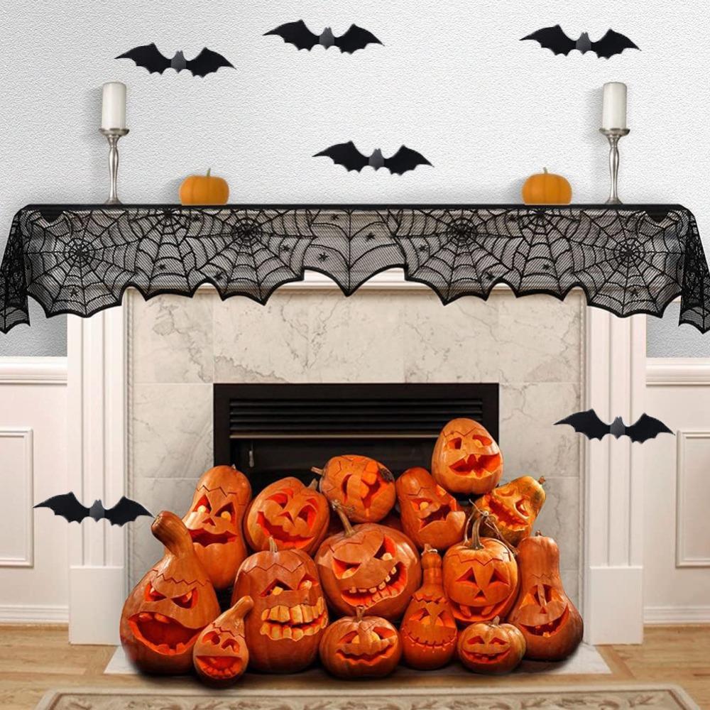 Mesh Spider Web Black Lace Table Runner Translucent Halloween Table Decoration Party Dinning