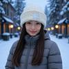 New cold-proof ear protection knitted hat, big head circumference wool hat for women, warm in autumn and winter, showing a small face and leisure