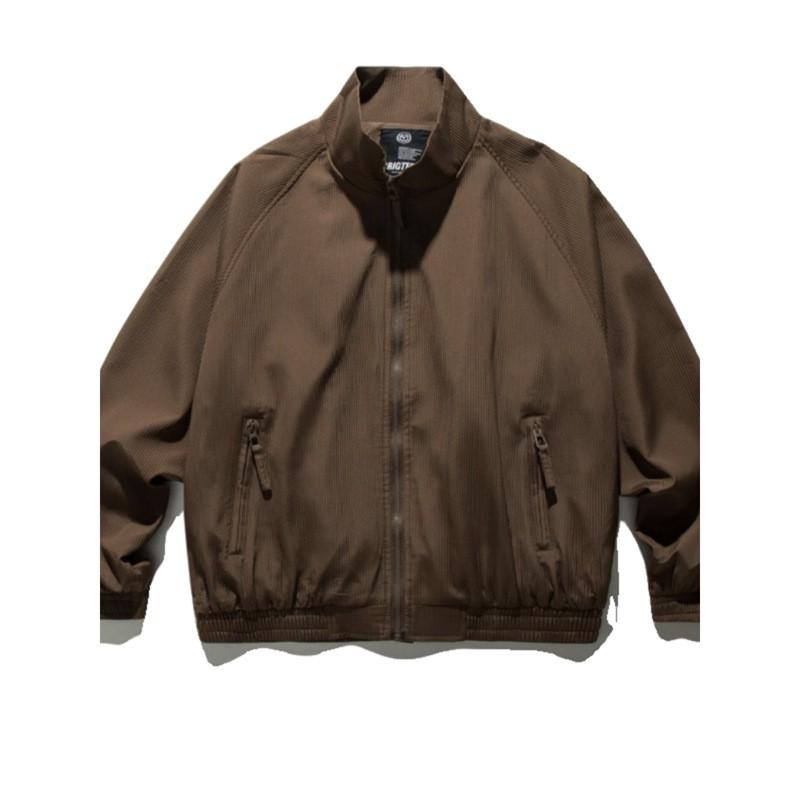 Vintage Coffee Loose Stand Collar Raglan Sleeve Casual Jacket Men Women