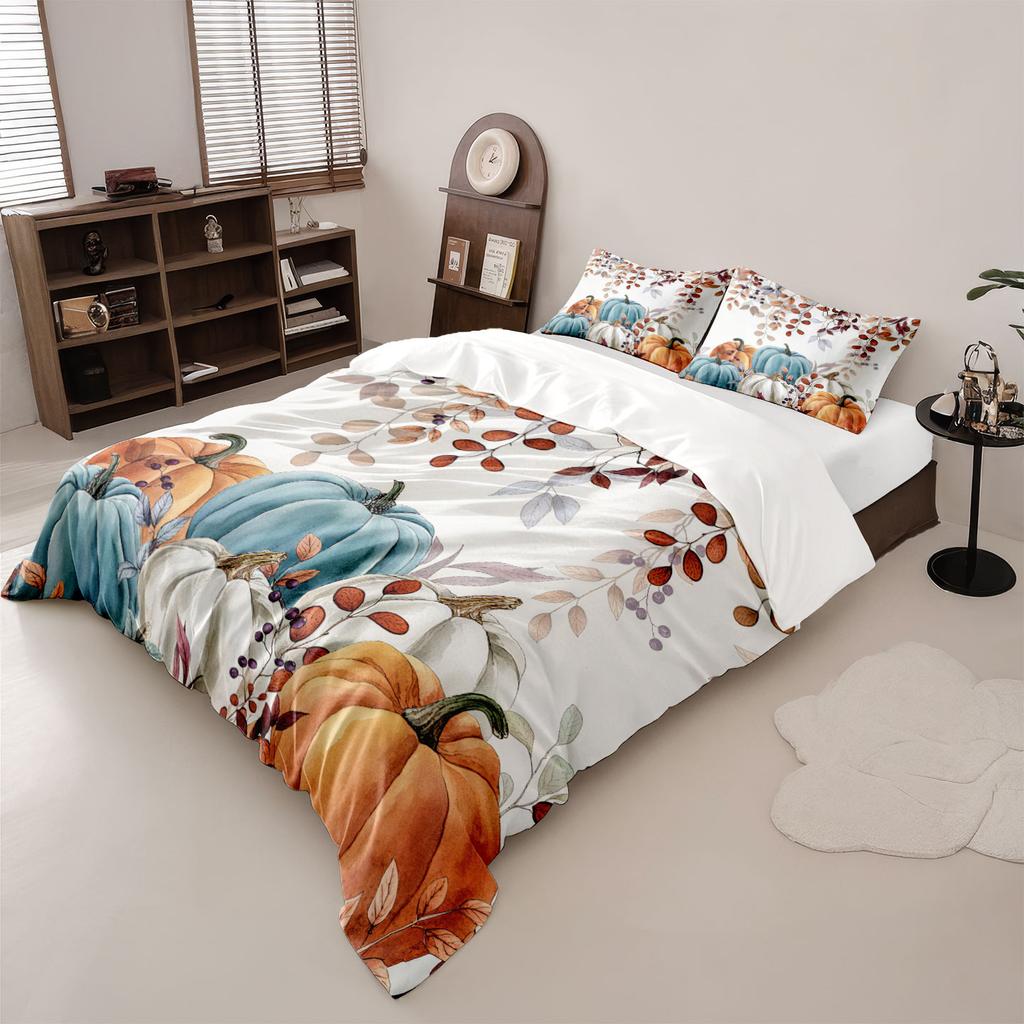 3pcs Autumn Harvest Festival Pumpkin Print Coreless Bedding Set Multi Size Bedrooms Dormitory Soft Comfortable Machine Washable