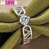 925 Sterling Silver Round AAA Zircon Letter V Ring Jewelry