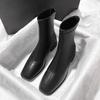 Коровья кожа~ Узкие французские полусапожки Xiaoxiangfeng Женские квадратный носок толстый каблук средний каблук темпераментные сапоги нишевый дизайн британский стиль