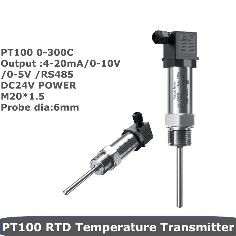 RS485 4-20mA 0-10V 0-5V Temperature Signal Transmitter Converter -50 to 200C 304SS Probe DC24V PT100 Temperature Sensor