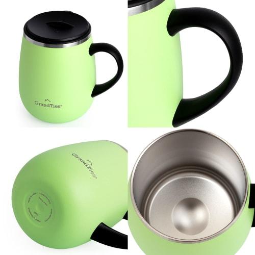GRANDTIES Premium Vacuum Insulated Mug, 460ml, Available in 19 Colors, with Easy-Open Sliding Lid, Stainless Steel Double-Wall Vacuum Insulation, Keep