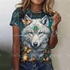Женская футболка с круглым вырезом и принтом волка, футболка с короткими рукавами, модный женский топ с животным узором, 3D цифровая печать 3221