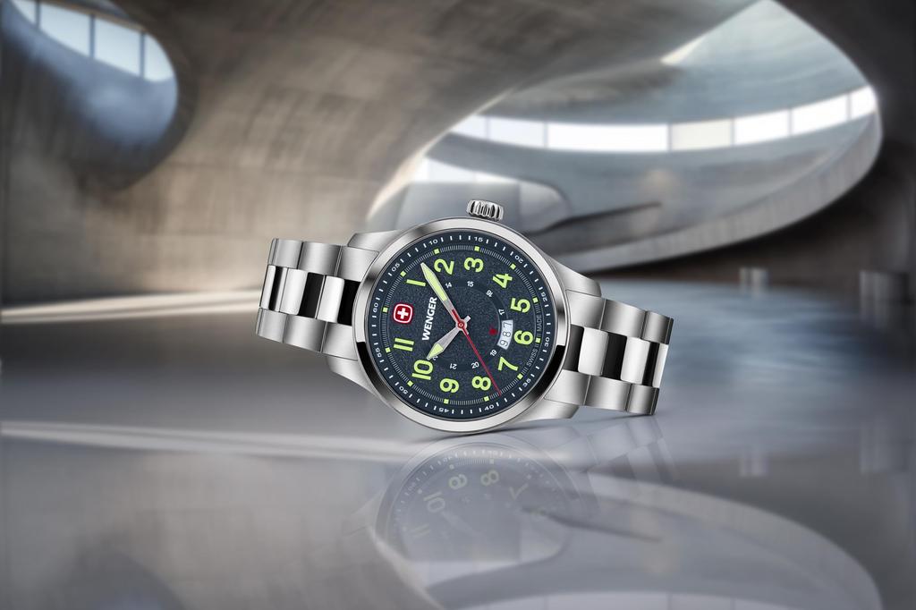 Часы WENGER TERRAGRAPH Корпус из нержавеющей стали Синий циферблат Браслет из нержавеющей стали Кварцевые 100 м Водонепроницаемость Подарочные Аналоговые Мужские (316L) [] 01.0541.123