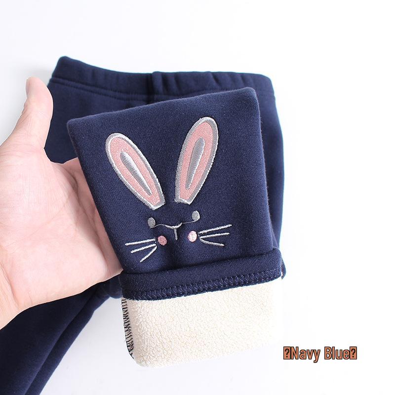 Зимние хлопковые леггинсы для девочек на флисовой подкладке с вышивкой в виде кролика