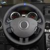 Для Renault Clio 3 RS 2005 2006 2007 2008 2009 2010 2011 2012 2013 Автомобильный чехол на руль с отделкой из черной кожи с синей полосой