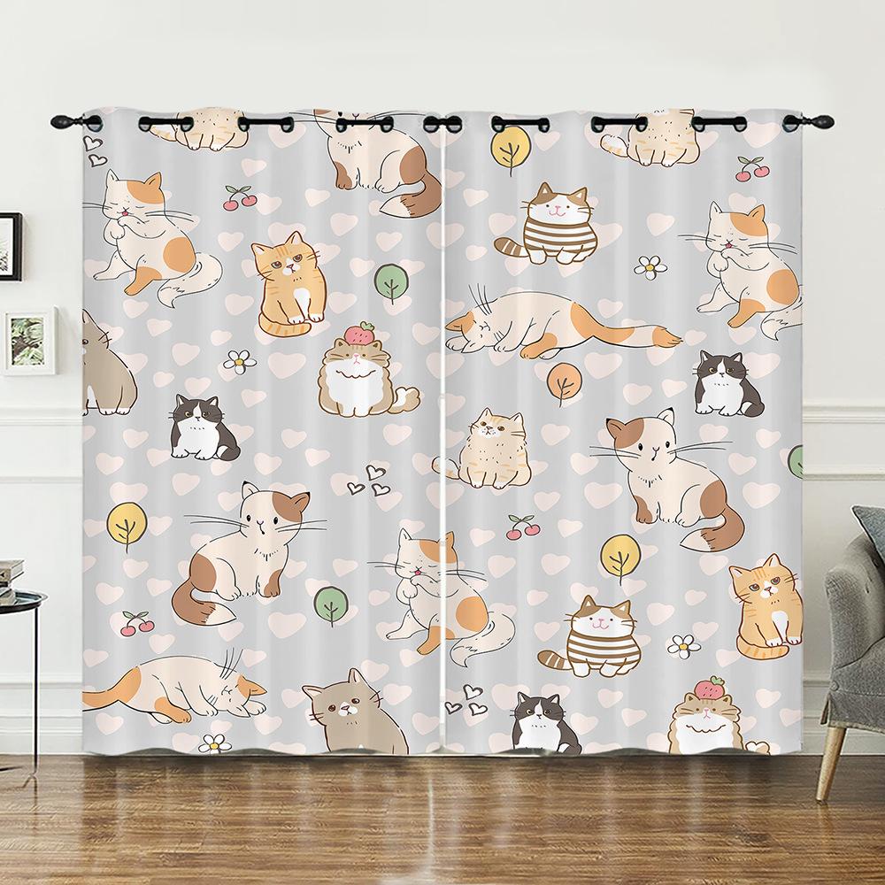Curtain Cute Illustration Animal 3D Digital Printing Blackout Curtain Punching