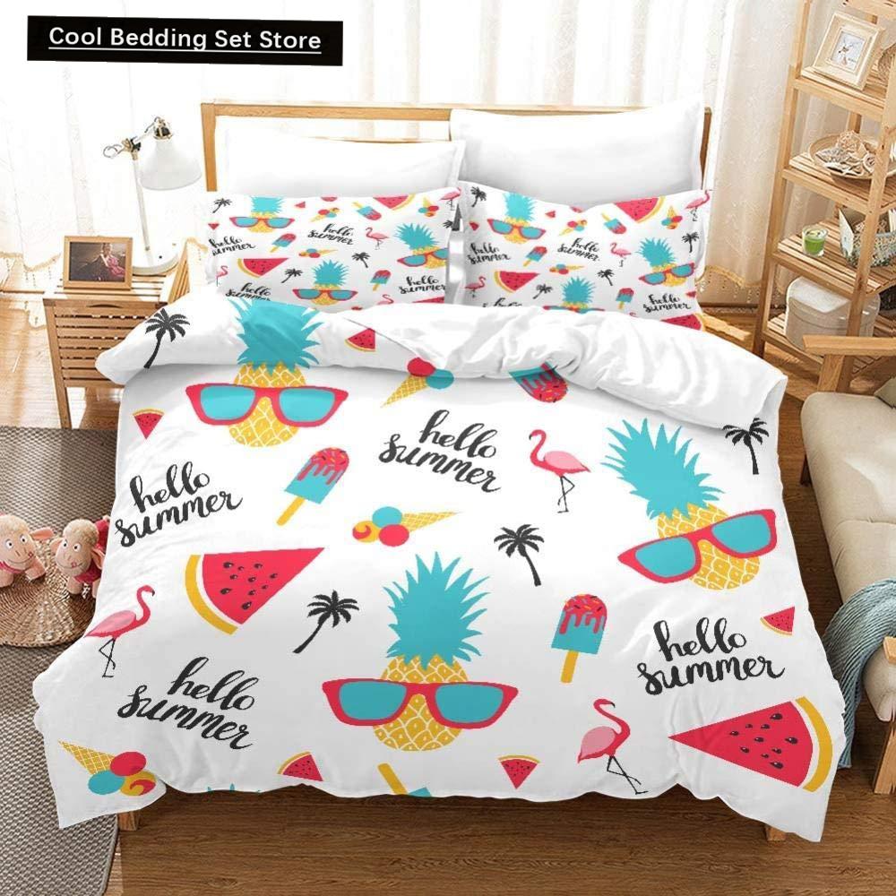 Cartoon Fruit King Queen Duvet Cover Summer Tropical Fruit Bedding Set for Boy Girl Banana Pear Red 2/3pcs Polyester Quilt Cover