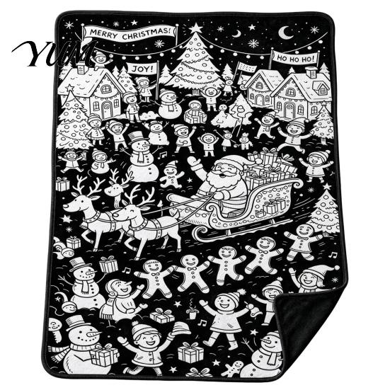 DIY Coloring Blanket for Adults Christmas And Kids, Color Your Own Blanket, 59" x 51" Soft Themed Fabric Art Cozy Throw Bed Couch Sofa, Family Holiday