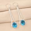 Natural Swiss Blue Topaz Gemstone 925 Sterling Silver Handcrafted Earrings 2.63" EE-136-8