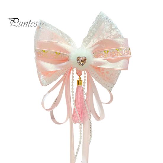 Китайская новогодняя заколка для волос с кружевными стразами, заколка для волос в стиле банта с кисточками, праздничный аксессуар для волос