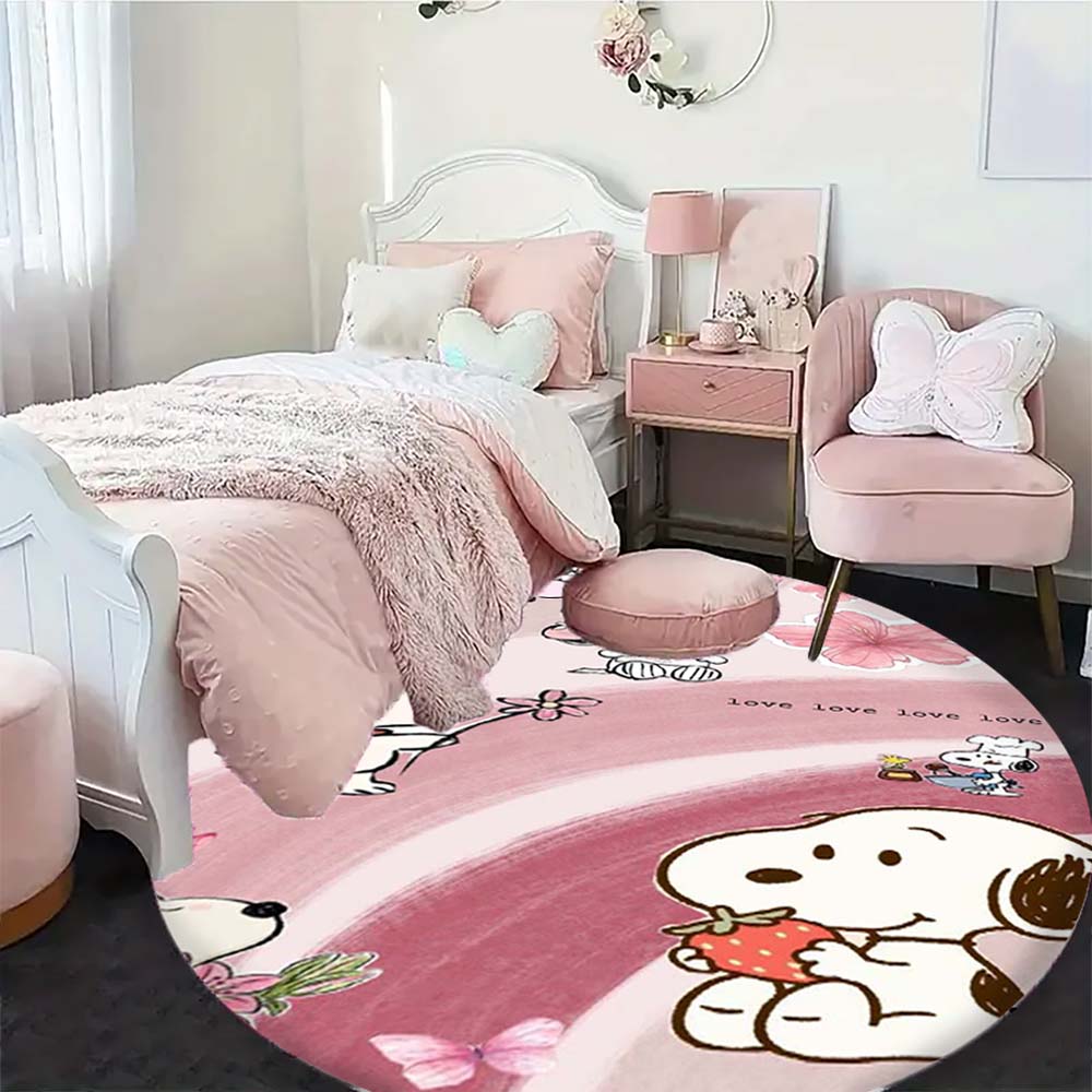 Cute Peanuts Snoopy Round Rug Anti-Skid Floor Carpet for Living Room Bedroom Children Room Home Decoration