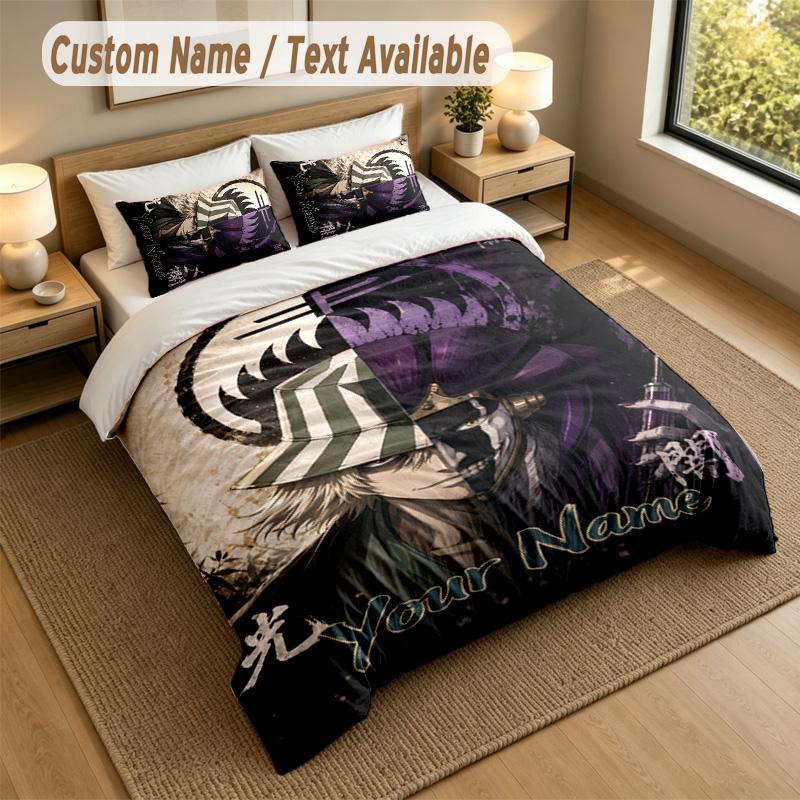 3Pcs Bedding Set Custom Name Text, 1 Sheet 2 Pillowcases Home Bed DecorBleach anime
