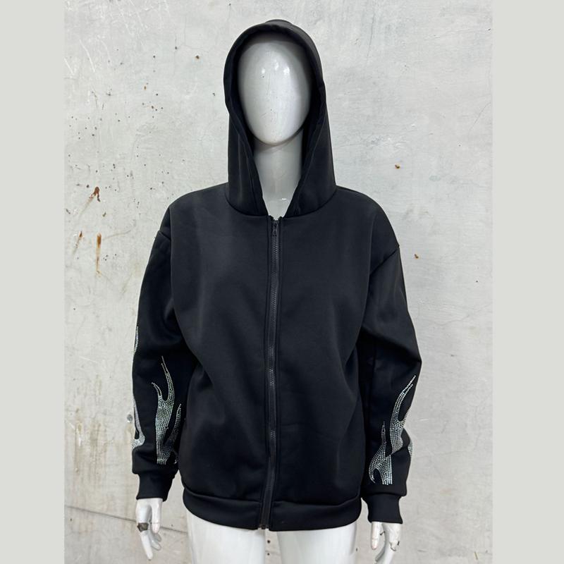 Осень и зима Y2K трендовый уличный худи свободного кроя с капюшоном на молнии и горячим тиснением пламени для мужчин и женщин