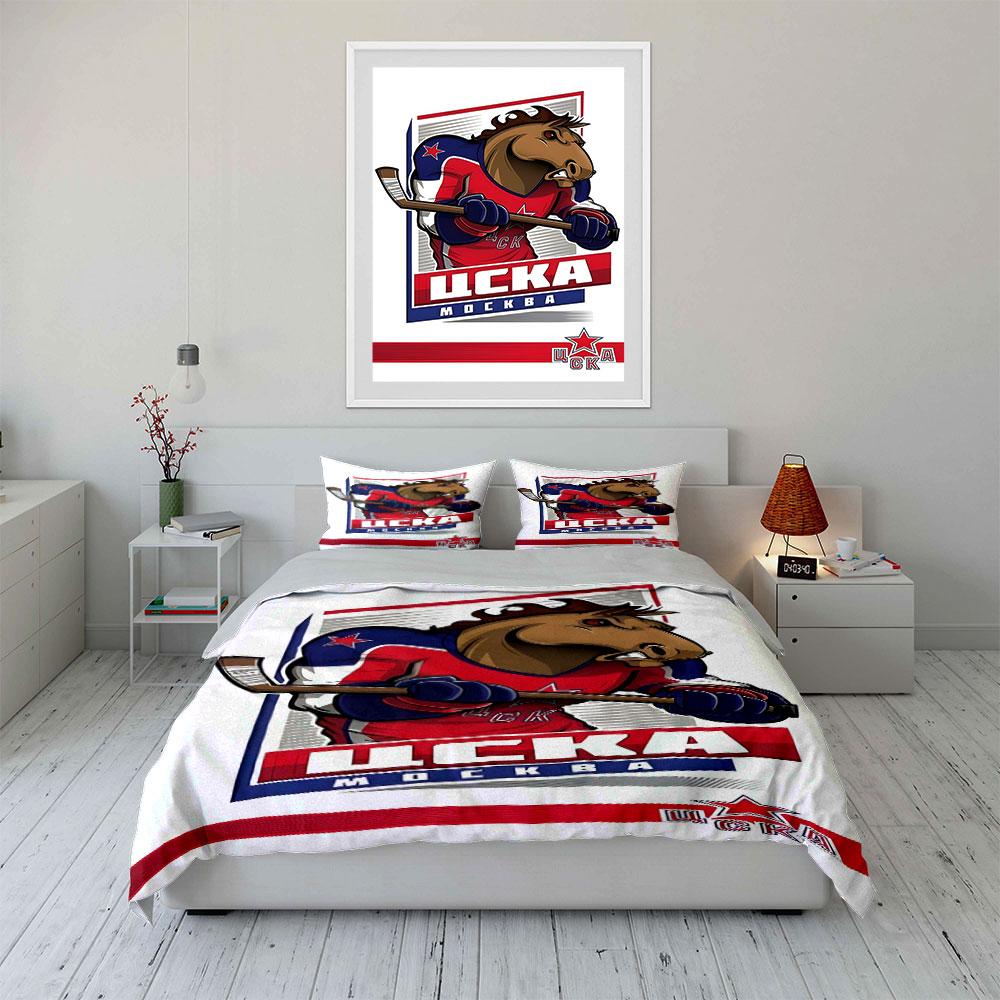 Hockey Horse Mascot CSKA Moscow Design Print Bedding Set Duvet Cover Pillowcases (1* Duvet Cover 2* Pillowcases Do Not Include Comforter)