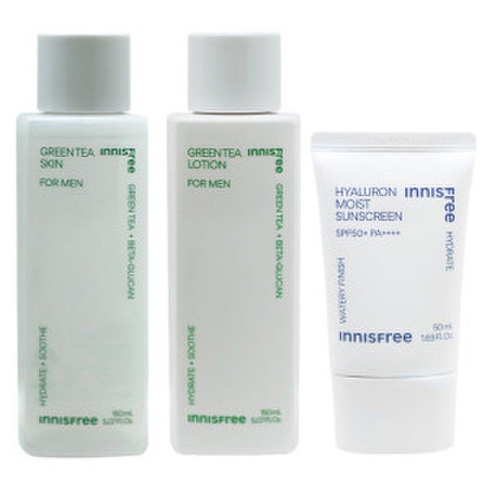 Innisfree Зеленый чай для мужчин 2 вида (кожа + лосьон) + гиалуроновый увлажняющий солнцезащитный крем