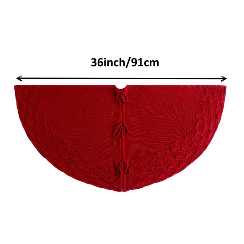 Red Knit Christmas Tree Skirt Woven Texture Holiday Home Party Decor