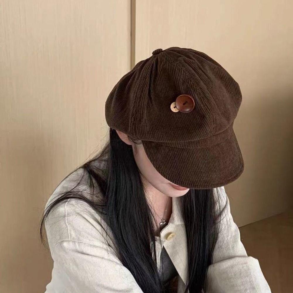 Harajuku Corduroy Baseball Cap Y2k Painter Hat Retro Double Button Berets Hat Girls