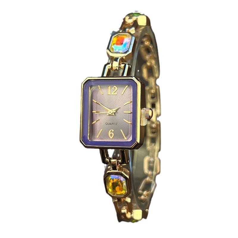 Квадратные часы с 24 цветами, бриллиантом 'Огонь', простые нишевые, роскошные, женские, кварцевые