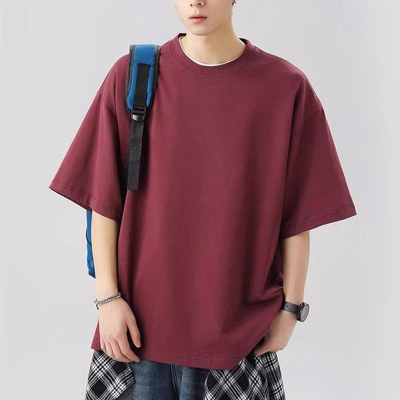 Мужская одежда Летняя футболка из чистого хлопка однотонная с коротким рукавом Мужская повседневная футболка с круглым вырезом Белый топ с рукавом до локтя Удобный