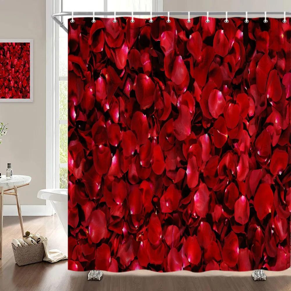 Занавеска для душа на День святого Валентина, Сердце из роз, Романтическое растение, Любовь, Губная помада, Полиэстер, Принт, Украшение для ванной комнаты