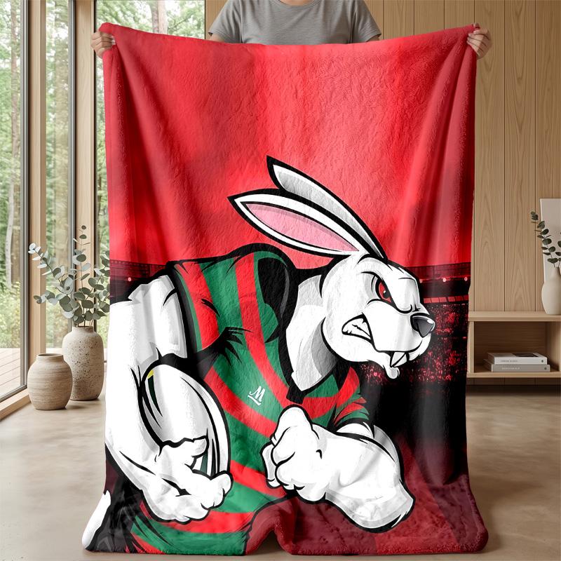 South Sydney RabbitPrinted Flannel Blanket Cozy Skin-Friendly Warm Throw for Couch Bed Indoor Daily Use